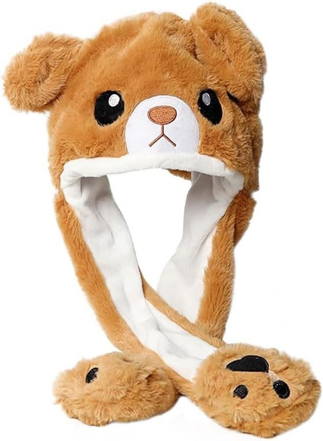 كيديتوس قبعة دب بني قطيفة من كيديتوس، قبعة أرنب مضيئة بإضاءة LED متحركة للأذنين للنساء والفتيات، بني - Image 1